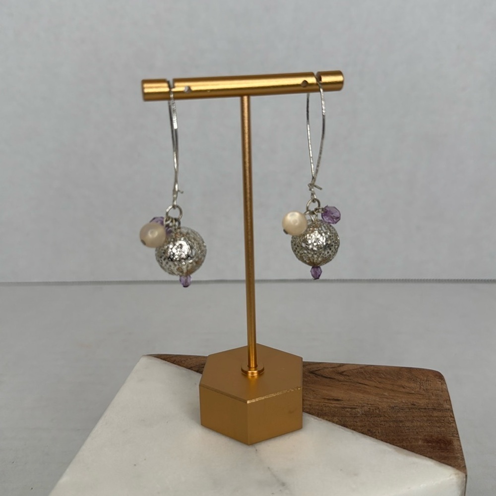 Vintage Silver and Purple Dangle Earrings lot E5